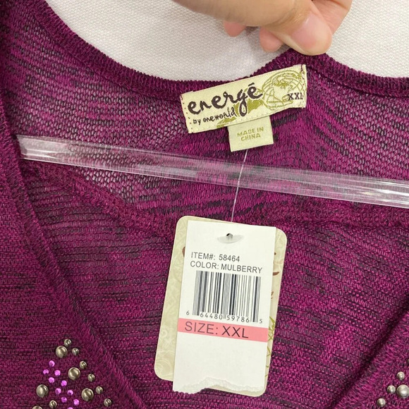 New One World Purple Mulberry Embellished Soft Knit Tunic Sweater XXL - Picture 2 of 9